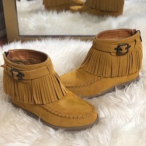 Mustard Yellow Fringe Booties